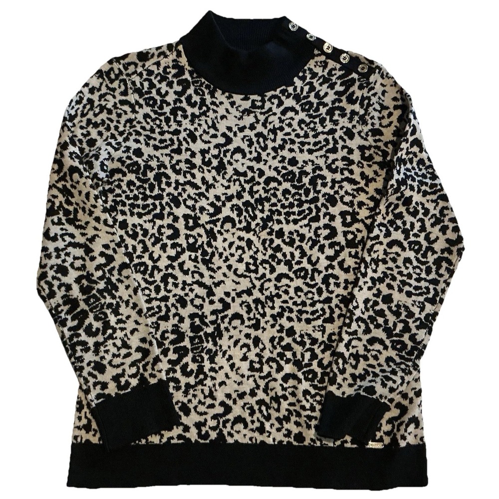 Calvin Klein Sweater Women Size S Leopard Print Preppy Pullover Classic‎ Casual
